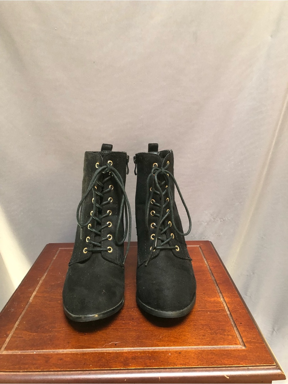Lace-Up Black Suede Ankle Booties